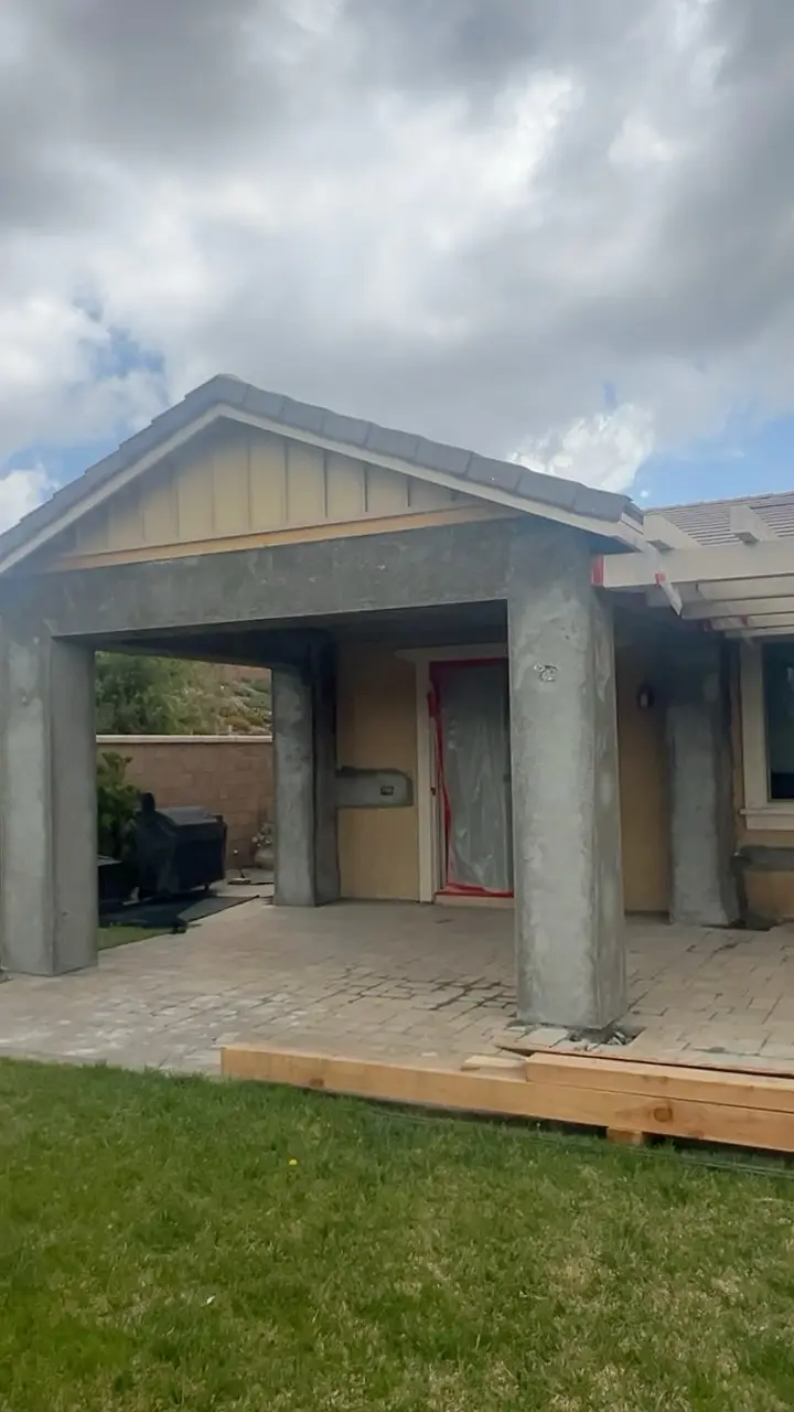 Patio cover addition with columns before final finish